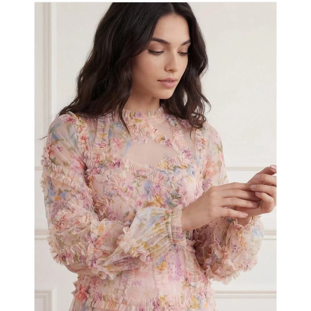 Needle & Thread Floral Diamond Ruffle Dress - Picture 2 of 8